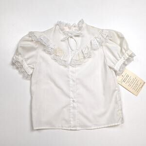 Vintage Monte Carlo Blouse Girls Sz 5T White Yoke Frilly Girly Layering Lace